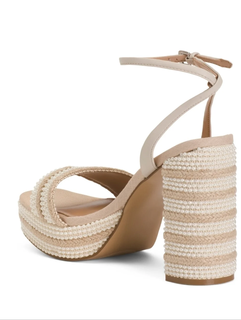 💛▪️Steve Madden▪️ Lumera Beaded Platform Ankle-Strap Sandal in Natural Color